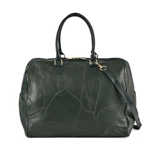 Stylische Patchwork-Reisetasche aus Schafsleder, schwarz image number 0