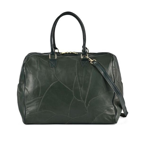 Stylische Patchwork-Reisetasche aus Schafsleder, schwarz