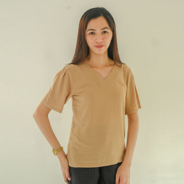 Frauen kurzes &Auml;rmel Top, hellbraun, Gr&ouml;&szlig;e 36 image number 1