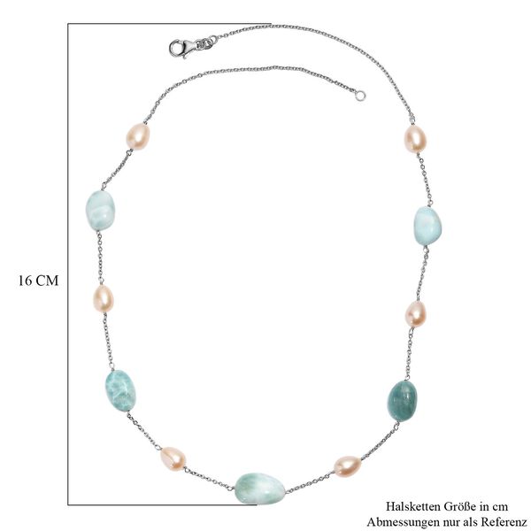 Larimar und S&uuml;&szlig;wasserperle Halskette, 50cm image number 6