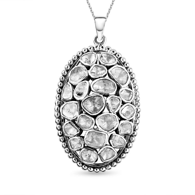Handgearbeiteter, natürlicher Polki Diamant-Anhänger mit Kette, 925 Silber platiniert ca. 1,50 ct image number 0