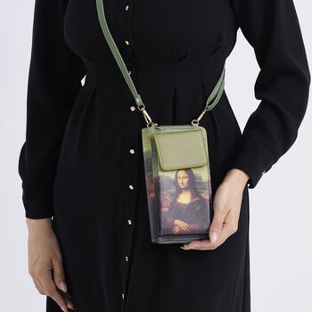 PU Handytasche mit RFID-Schutz, 20x11x2cm, Gr&uuml;n und braun mit Mona-Lisa-Muster