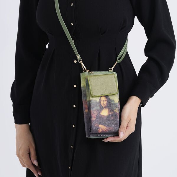 PU Handytasche mit RFID-Schutz, 20x11x2cm, Gr&uuml;n und braun mit Mona-Lisa-Muster image number 4