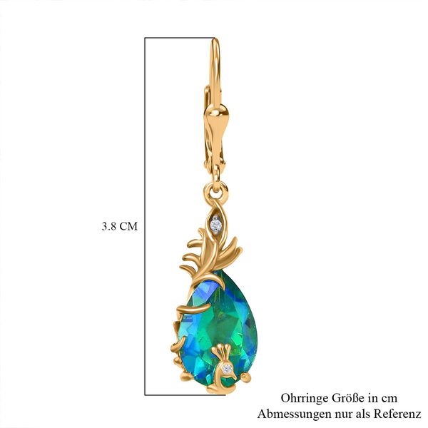 D’joy Pfau Quarz Triplette, Weißer Zirkon Ohrringe 925 Silber 750 Gelb Vergoldet ca. 6,59 ct. image number 5