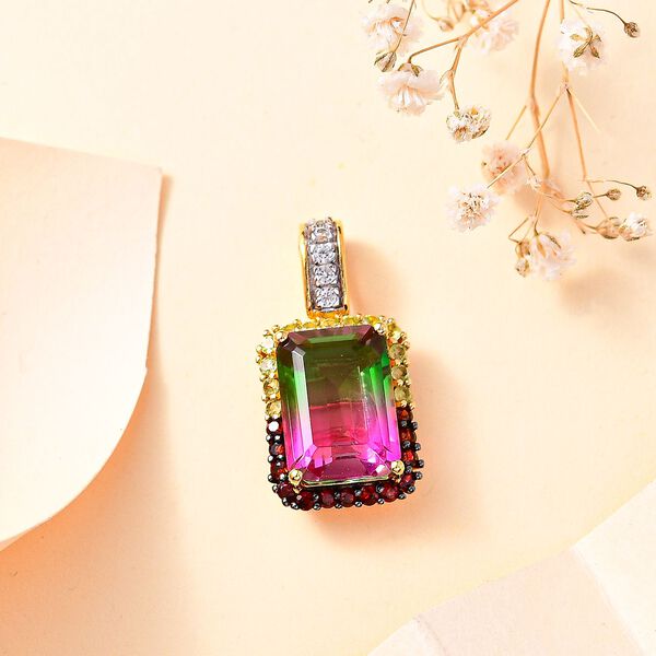 Wassermelonen Quarz Triplett und Multi-Edelstein-Anh&auml;nger - 8,83 ct. image number 2