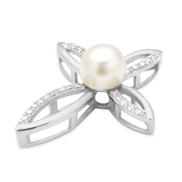 S&uuml;&szlig;wasserzuchtperlen und Wei&szlig;er Zirkonia Anh&auml;nger 925 Silber rhodiniert ca. 0,24 ct image number 4