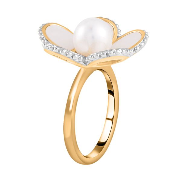 Wei&szlig;e S&uuml;&szlig;wasser Perle, Wei&szlig;es Perlmutt Ring, 925 Silber Bicolor (Gr&ouml;&szlig;e 16.00) image number 4