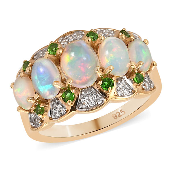 Natürlicher, äthiopischer Opal und Chromdiopsid-Ring, 925 Silber vergoldet  ca. 1,86 ct image number 4