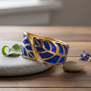 Emaille-Armband in Dunkelblau mit Blattmuster, ca. 17 cm