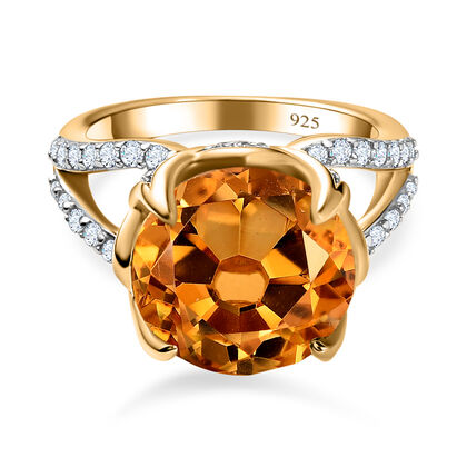 Citrin, Wei&szlig;er Zirkon Ring, 925 Silber Gelbgold Vermeil, (Gr&ouml;&szlig;e 21.00), ca. 8.04 ct