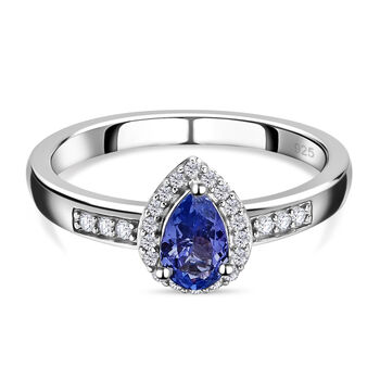 Tansanit und Zirkon Ring 925 Silber platiniert (Gr&ouml;&szlig;e 16.00) ca. 0,55 ct