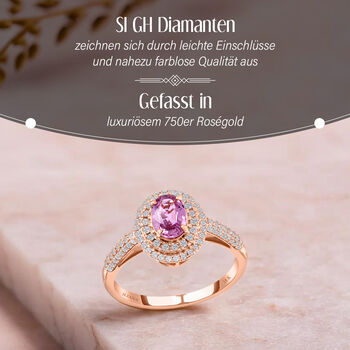 ILIANA AAA Rosa Saphir und SI GH Diamant Ring in 750 Ros&eacute;gold - 1,40 ct.&nbsp;
