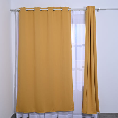 2er-Set blickdichte Vorhänge mit Metallösen, Größe 140x240 cm, Senfgelb image number 1