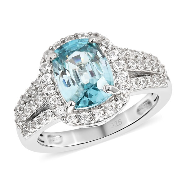 Blauer und Wei&szlig;er Zirkon Ring 925 Silber platiniert image number 4