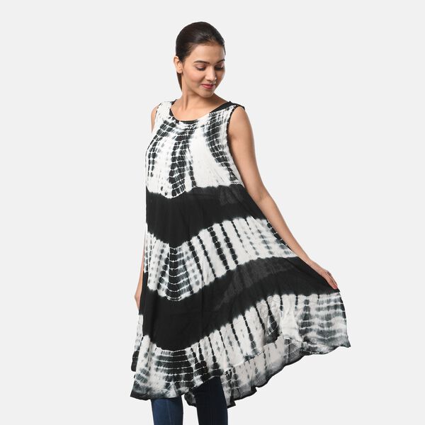 Tie Dye Kleid, Einheitsgr&ouml;&szlig;e, Wei&szlig; und Schwarz image number 4