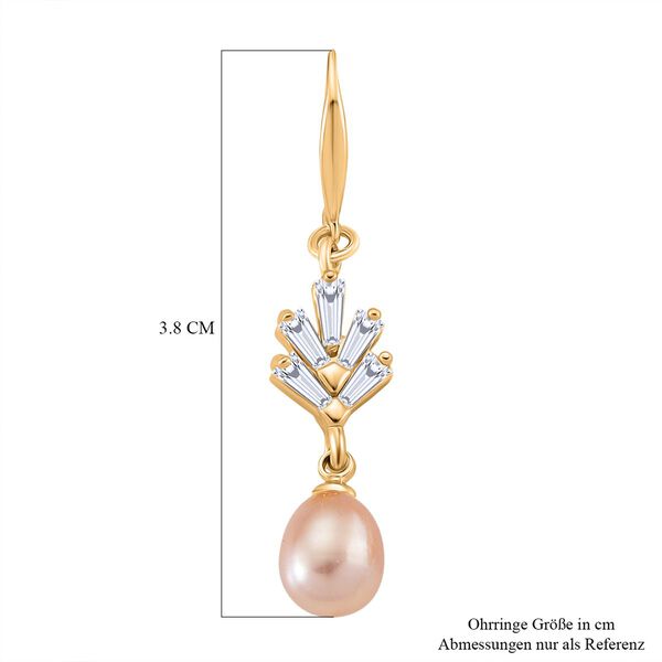 Pfirsich-S&uuml;&szlig;wasser Perle (7-9 mm), Wei&szlig;er Zirkonia Ohrringe Nickelfreies Messing vergoldet image number 5