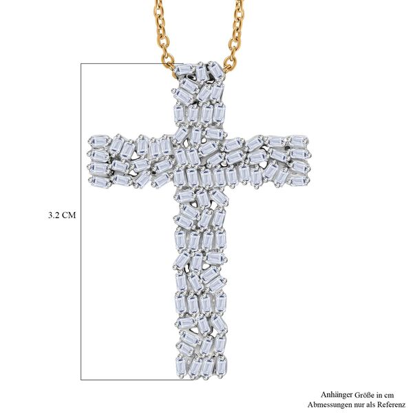 LUXURIANT SI-GH SGL zertifizierter Labor Diamant Kreuz Anh&auml;nger mit 50cm Kette, 925 Silber 750 Gelbgold Vermeil - 1 ct. image number 4