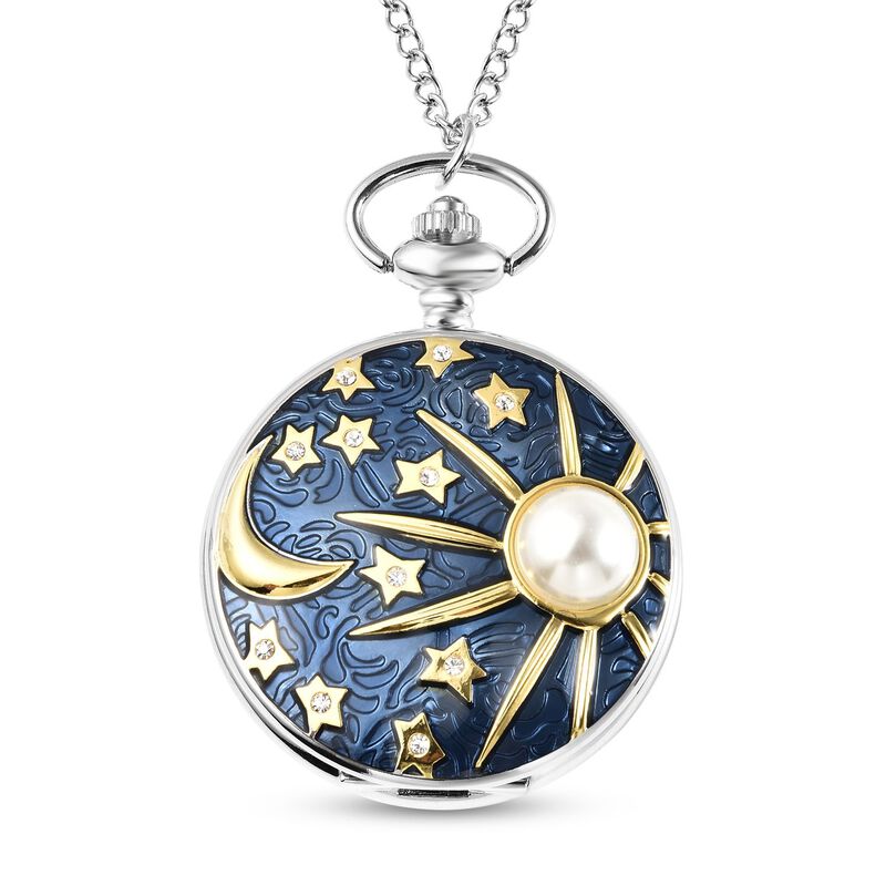 Strada - Taschenuhr im Sonne und Mond Design, japanisches Uhrwerk, silberfarben image number 0