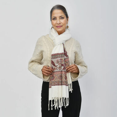 Jamawar Schal aus Viskose, weiß