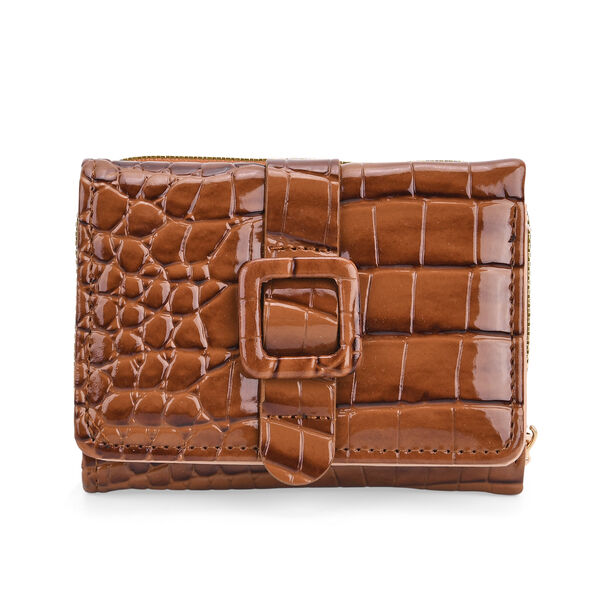 Stilvolle Geldb&ouml;rse mit Krokodilpr&auml;gung und RFID-Schutz, 11&times;8cm, Braun