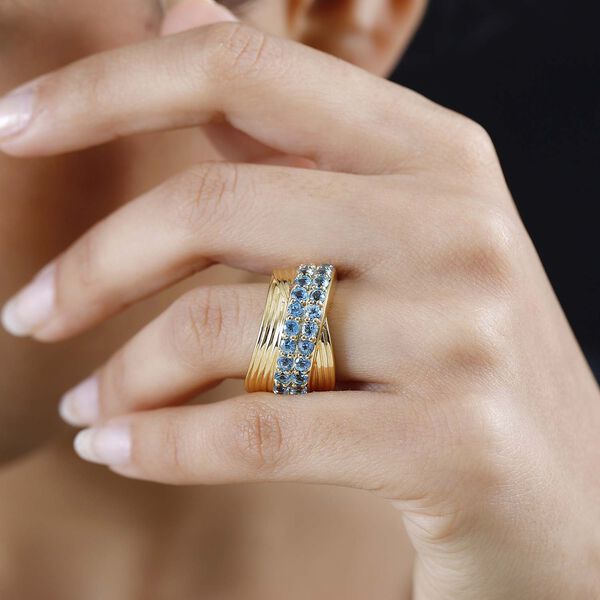 GP Art d&eacute;co Kollektion- Schweizer Blautopas und Kanchanaburi blauer Saphir-Ring- 2,16 ct. image number 3