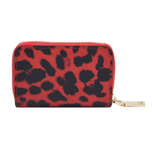 SENCILLEZ Geldbörse aus 100% echtem Leder und RFID Schutz, Leopardenmuster, Größe 12x2x8 cm, Schwarz und Rot image number 3