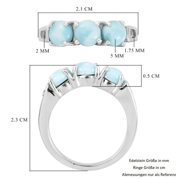 Larimar und Zirkon 3 Steinring 925 Silber Platin-Überzug image number 6