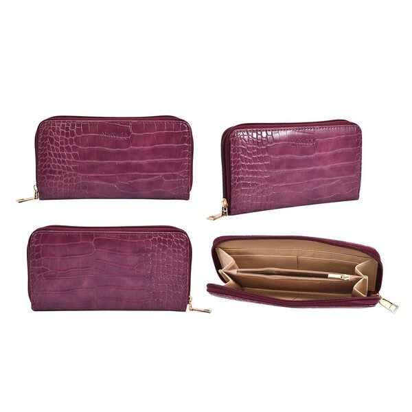 Passage - 4er-Set Handtaschen mit Krokodilpr&auml;gung; enth&auml;lt Schultertasche,, Cross Body Bag, Clutch Bag und Portemonnaie, Violett image number 6