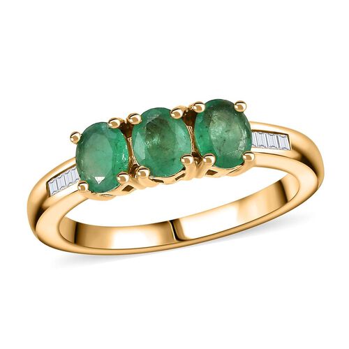 Kagem Sambischer Smaragd, Weißer Diamant Ring 925 Silber 750 Gelbgold Vermeil (Größe 17.00) ca. 1,07 ct image number 0