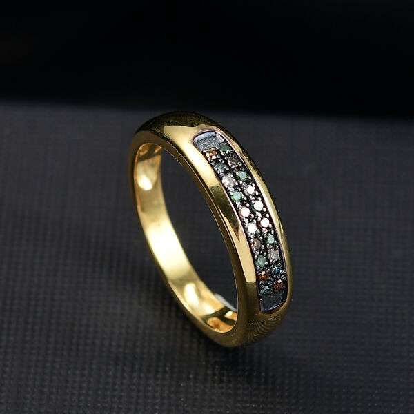 D'Joy Blauer Diamant, Roter Diamant Ring 925 Silber 750 Gelbgold Vermeil (Größe 21.00) ca. 0.12 ct image number 1