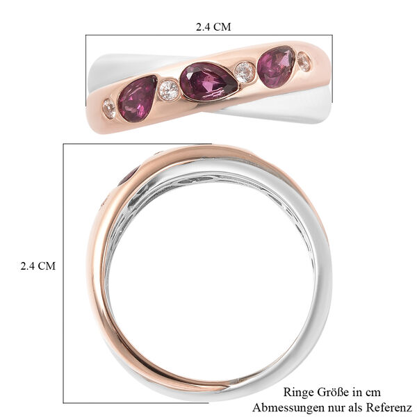 Rhodolith Granat und Zirkon Ring 925 Silber Bicolor  ca. 0,79 ct image number 6