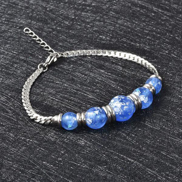Blaues K&uuml;nstlicher-Opal-Armband, ca. 18.5 cm + 3.5 cm Extender, 316L Edelstahl image number 2