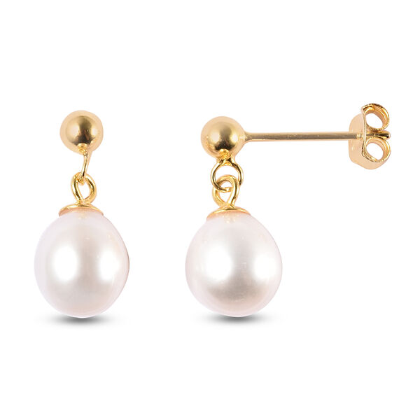 Wei&szlig;e S&uuml;&szlig;wasserzucht Perle Ohrh&auml;nger 925 Silber Gelbgold-&Uuml;berzug&nbsp; image number 4