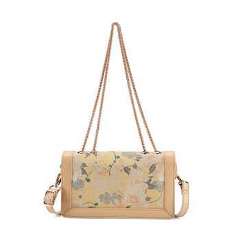 LA MAREY Brokat Crossbody Tasche aus Seide und Echtleder, 23x13x7cm, Beige