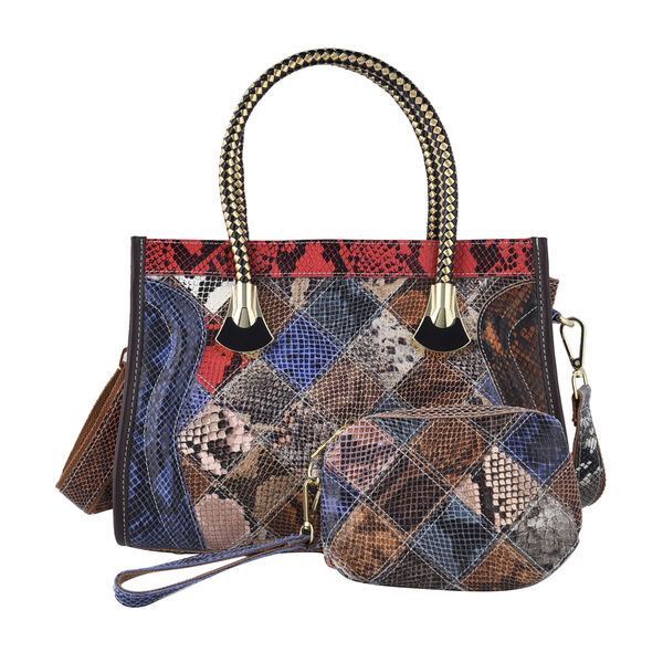 2er-Set Crossbody Tasche und Clutch aus 100% echtem Leder, Gr&ouml;&szlig;e 33x11x21,5 cm und 14x10x3,81 cm, rot und blau