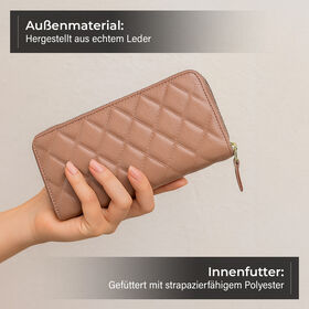 Brieftasche aus echtem Leder mit RFID-Schutz in Stepp-Optik, 19x2,5x9,5cm, Pfirsich
