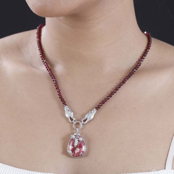 AA Norwegischer Thulit, Rhodolith Granat Halskette, ca. 45 cm Silberfarben, ca. 80.56 ct image number 3