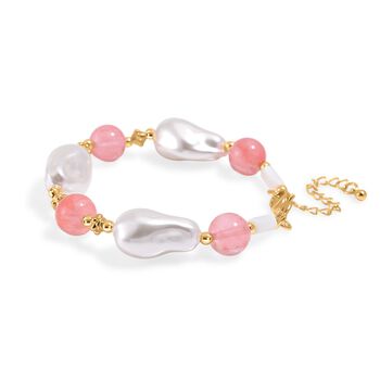 Wei&szlig;es Muschelkernperle und Kirschquarz Armband, 18+5 cm