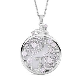2 -und-1 Lupe und Walflosse mit floralen Weißer Kristall Anhänger mit Kette, Glas, Silberfarben