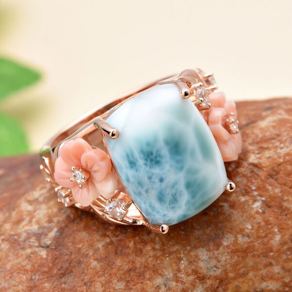 Jardin Kollektion - Larimar und rosa Perlmutt-Ring, 925 Silber ros&eacute;vergoldet  ca. 10,62 ct image number 2