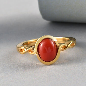 Koralle Solit&auml;r Ring 925 Silber vergoldet  ca. 1,44 ct