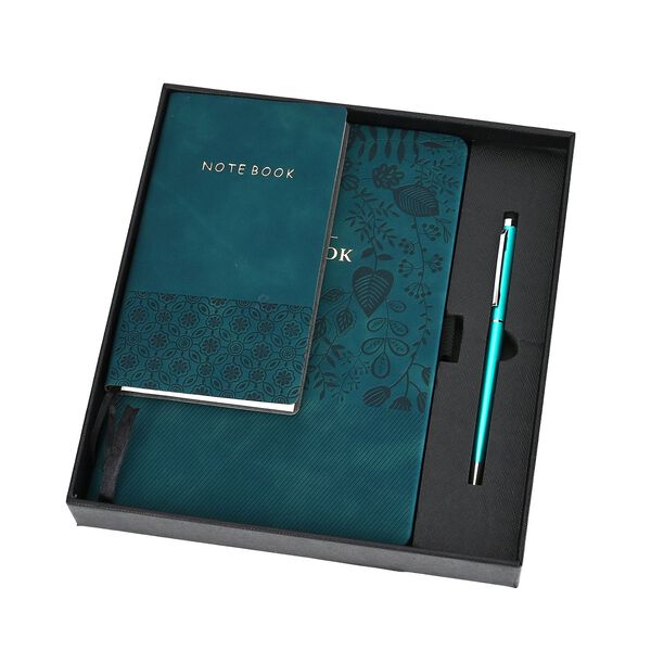 Premium Set; Notizbuch und Taschentagebuch mit geschnitztem, samtigem Hardcover und Kugelschreiber, Grün image number 7