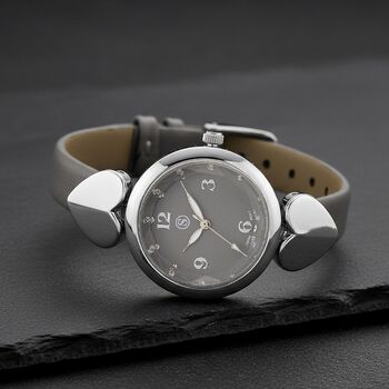 STRADA Uhr mit PC21S Japan-Uhrwerk, Edelstahl-Mesh-Armband, Graufarben mit Kristallzifferblatt,, Grau