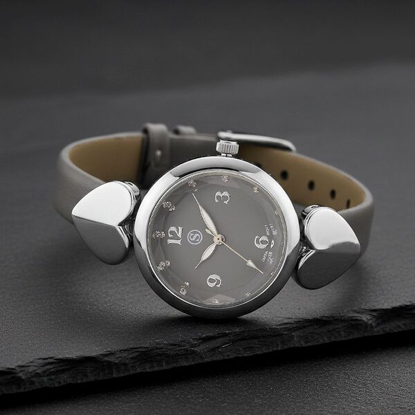 STRADA Uhr mit PC21S Japan-Uhrwerk, Edelstahl-Mesh-Armband, Graufarben mit Kristallzifferblatt,, Grau image number 2