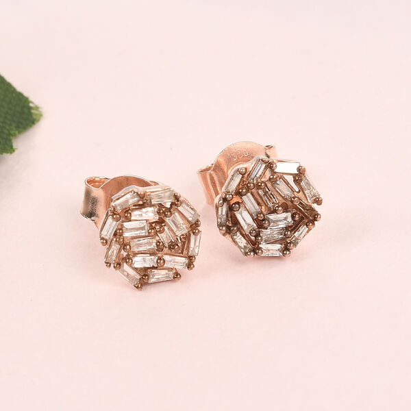 Champagner Diamant Cluster-Ohrstecker, 925 Silber Ros&eacute;gold Vermeil ca. 0,30 ct image number 2