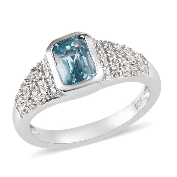 Kambodschanischer blauer und Wei&szlig;er Zirkon Ring 925 Silber platiniert image number 6