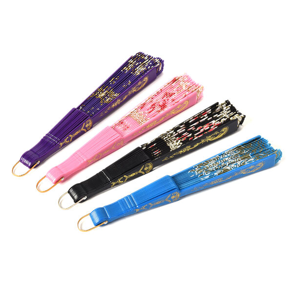 4er - Set Handfächer im japanischen Stil, türkis, Lila, Rosa, Weiß image number 2