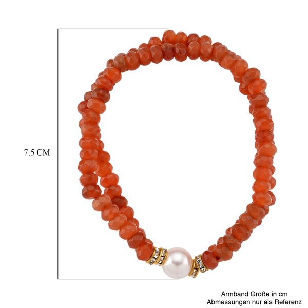 Wei&szlig;e Muschelkernperle-Armband mit Orangem Quarzit und Wei&szlig;em Kristall, flexibel, vergoldet image number 5