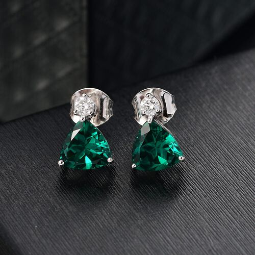 AAA Lab Created Smaragd, Lab Grown Diamant Ohrringe 417 Gold ca. 3,42 ct. image number 1