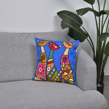 Katzen Besticktes Kissenbezug aus 100% Baumwolle, 43x43 cm, Katzen